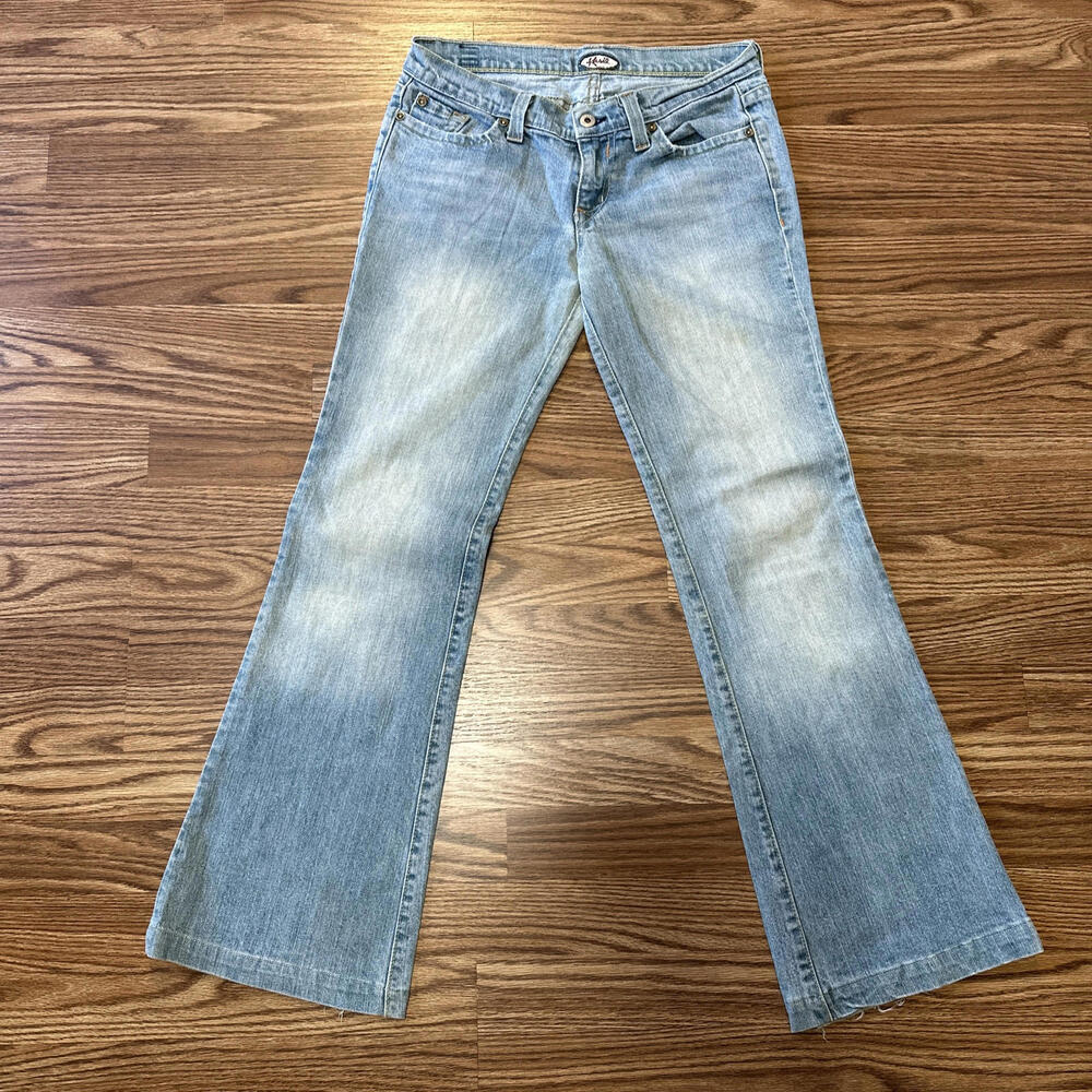 VTG Kasil Jeans USA By David Lim Bell bottom Flare Light Blue Denim Super Low